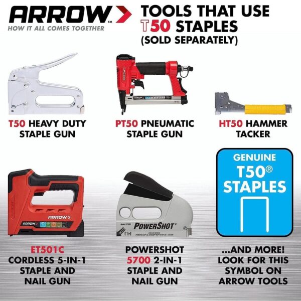 Arrow T50 Staples 3/8" (10mm) #506 – Heavy-Duty (1 Pack, 1250) for Upholstery, Wood, Fabric & Crafting 3 Arrow T50 Staples 3/8″ (10mm) #506 – Heavy-Duty (1 Pack, 1250) for Upholstery, Wood, Fabric & Crafting