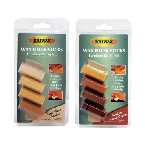 Briwax Wax Filler Sticks – Light Brown & Medium Brown Shades (2 Pack) for Wood Repair & Polishing