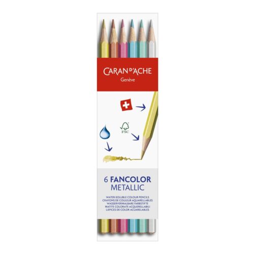 Caran d'Ache Fancolor Aquarelle 6 Metallic Water-Soluble Colour Pencils - Box Set 1 Caran d'Ache Fancolor Aquarelle 6 Metallic Water-Soluble Colour Pencils - Box Set - Image 1