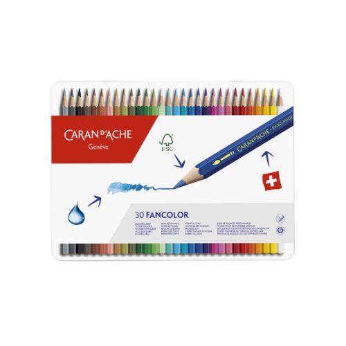 Caran d'Ache Fancolor Aquarelle 30 Water-Resistant Colour Pencils - Metal Tin Set