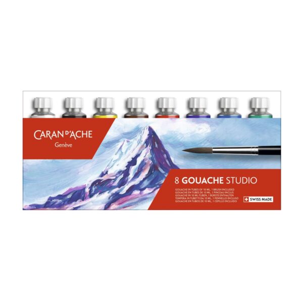 Caran d’Ache Gouache Studio 8 Poster Colours – Water Based 10ml Tubes with Brush