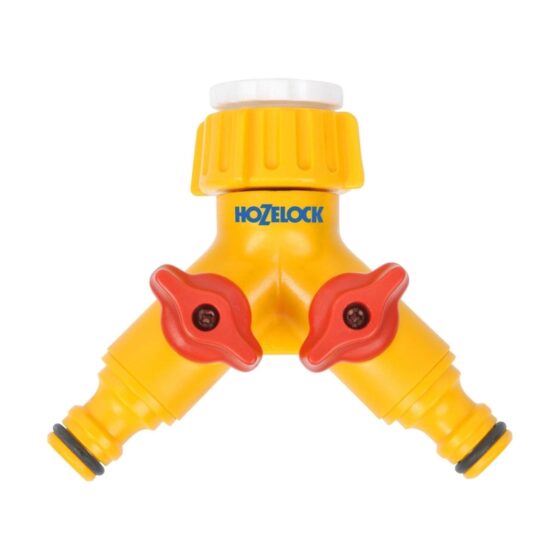 Hozelock Dual Tap Connector (21mm – 26.5mm) – Connect Two Hoses with Independent Flow Control