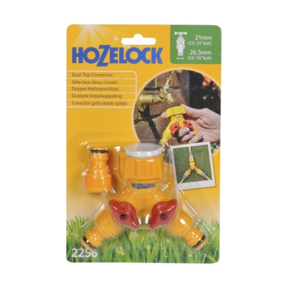 Hozelock Dual Tap Connector (21mm – 26.5mm) – Connect Two Hoses with Independent Flow Control