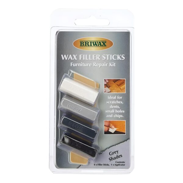 3105-GRY.jpg Briwax Wax Filler Sticks – White, Black & 2 Shades of Grey (Wood Filler for Repair & Polishing)