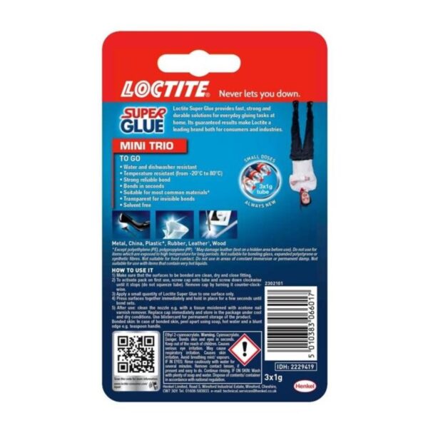 Loctite Mini Trio Super Glue (3 x 1g) – Strong & Fast Adhesive for Multiple Surfaces 2 Loctite Mini Trio Super Glue (3 x 1g) – Strong & Fast Adhesive for Multiple Surfaces