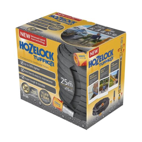 Hozelock 25M x 18mm Tuffhoze – Durable, High-Performance Garden Hose with Tuff Fiber Double Woven Technology
