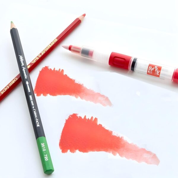 Caran d’Ache Water Brush Fibre Tip – Red Water Container Brush for Watercolour