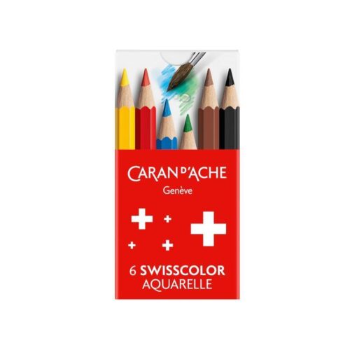 Caran d’Ache Swisscolor 6 Half Length Water Soluble Colour Pencils Carded