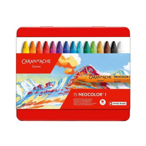 Caran d’Ache Neocolor I 15 WaterResistant Colour Wax Pastels in Metal Tin