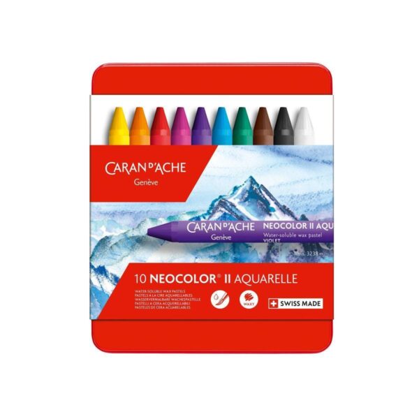 Item0-UewGu9-1.jpg Caran d’Ache Neocolor II 10 Water Soluble Wax Colour Pastels in Metal Tin