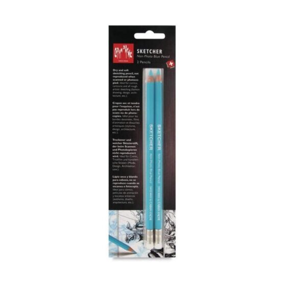 Caran d’Ache Sketcher Non-Photo Blue Pencil x2 – Soft, Erasable Lead for Artists