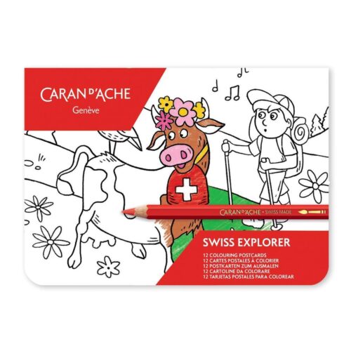 Caran d’Ache Swisscolor Explorer Postcards, A6, 12 Assorted Illustrations (300g/m2)