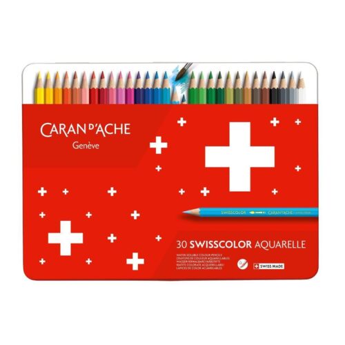 Caran d’Ache Swisscolor Aquarelle 30 Water Soluble Colour Pencils in Wooden Display Box
