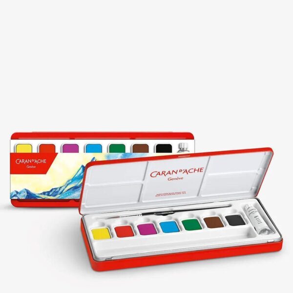 Item0-uUTi3d-1.jpg Caran d’Ache Gouache Studio 7 Watercolour Pens with 10ml White Tube & Brush in Metal Box