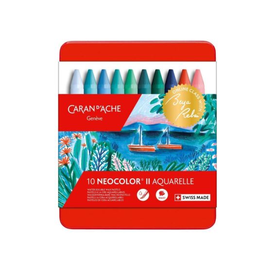 Caran d’Ache Beya Rebaï Neocolor II Cold Shades – 10 Water-Soluble Wax Pastels Tin Set