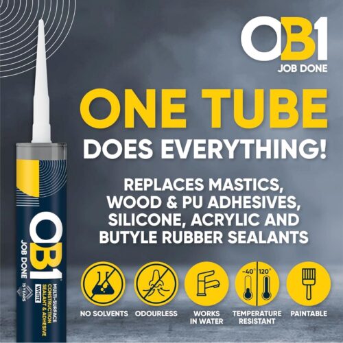 OB1 White Multi-Surface Construction Sealant & Adhesive 290ml Tube – Waterproof, Weatherproof & Durable Silicone