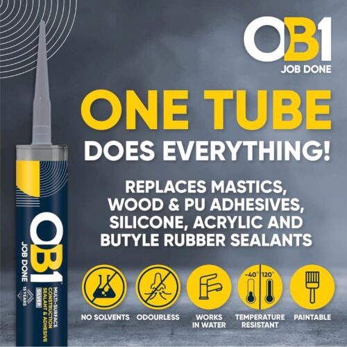 OB1 Silver Multi-Surface Construction Sealant & Adhesive 290ml Tube – Waterproof, Weatherproof & Durable Silicone