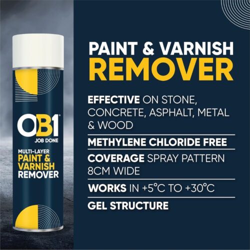 OB1 Multi-Layer Paint & Varnish Remover 500ml Spray – Safe for Stone, Concrete, Wood & More