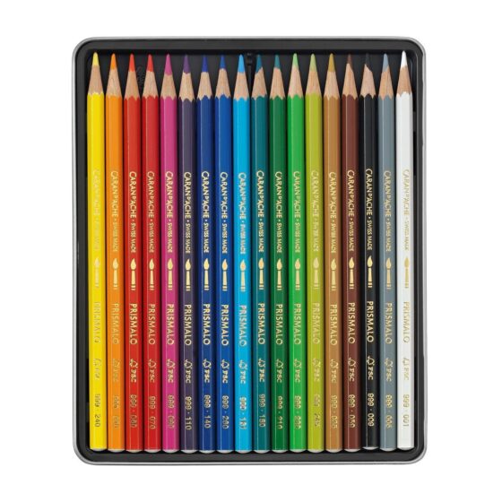 Caran d’Ache Prismalo Aquarelle 18 Water Soluble Colour Pencils in Metal Tin