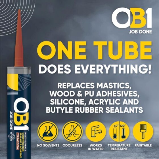 OB1 Terracotta Multi-Surface Construction Sealant & Adhesive 290ml Tube – Waterproof, Weatherproof & Durable Silicone