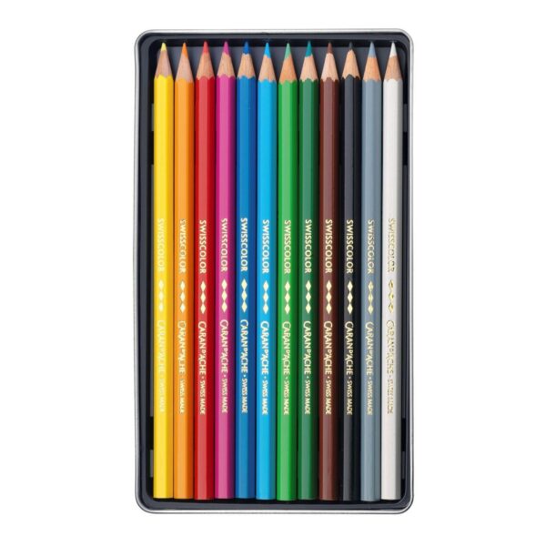 Caran d’Ache Swisscolor Aquarelle 12 Water-Resistant Colour Pencils – Metal Tin Set