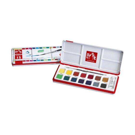 Caran d’Ache Fancolour Aquarelle  14 Gouache Water-based Colour Paints + 1 Paint Brush in Box