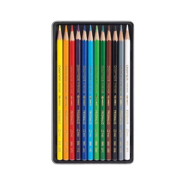 Caran d'Ache Prismalo Aquarelle 12 Water Soluble Colour Pencils in Metal Tin 1 Caran d’Ache Prismalo Aquarelle 12 Water Soluble Colour Pencils in Metal Tin