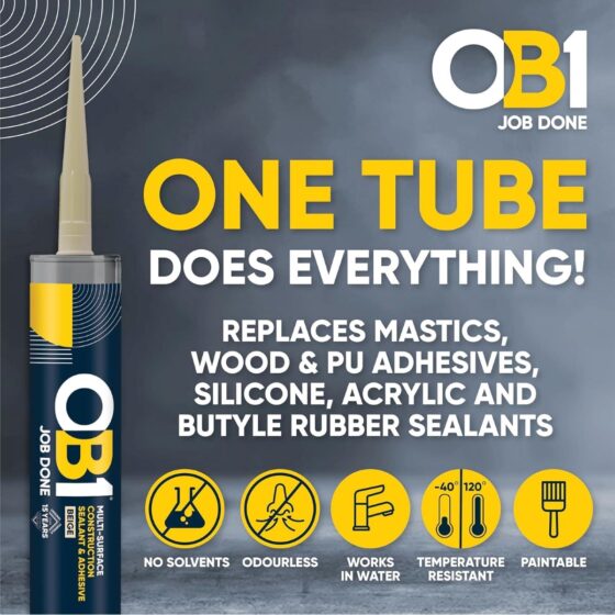 OB1 Beige Multi-Surface Construction Sealant & Adhesive 290ml Tube – Waterproof, Weatherproof & Durable Silicone