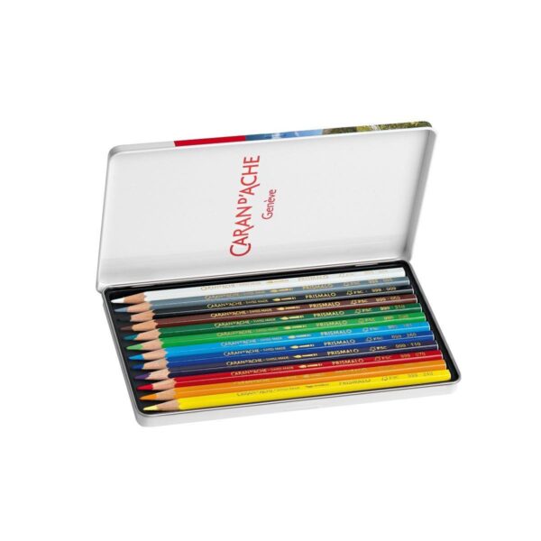 Caran d'Ache Prismalo Aquarelle 12 Water Soluble Colour Pencils in Metal Tin 2 Caran d’Ache Prismalo Aquarelle 12 Water Soluble Colour Pencils in Metal Tin