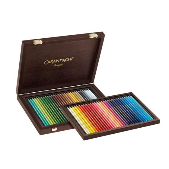 Caran d’Ache Supracolor 60 Water Soluble Colour Pencils – Professional Artist Set in Wooden Box