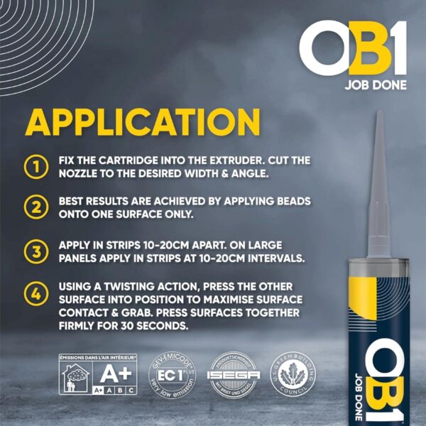 OB1 Silver Multi-Surface Construction Sealant & Adhesive 290ml Tube – Waterproof, Weatherproof & Durable Silicone