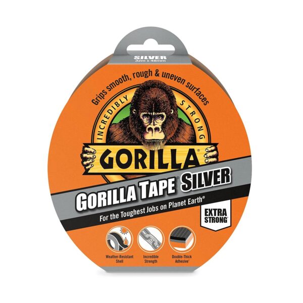 1 Gorilla Tape Silver 48mm x 32M – Heavy Duty, Weather-Resistant Duct Tape for Ultimate Holding Power