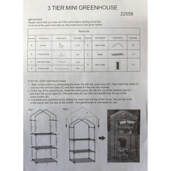 3‑Tier Mini Greenhouse – Powder‑Coated Steel Frame & Weather‑Resistant PVC Cover, Easy Assembly (H126 × W59 × D39 cm) 2 3‑Tier Mini Greenhouse – Powder‑Coated Steel Frame & Weather‑Resistant PVC Cover, Easy Assembly (H126 × W59 × D39 cm)