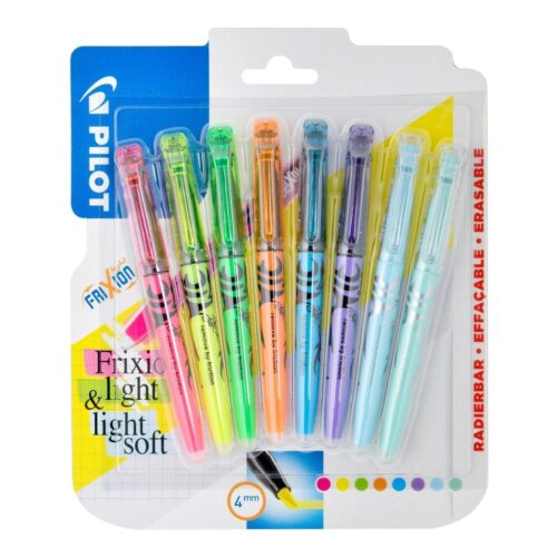Pilot Frixion Highlighters Light & Soft 8 Assorted Colour Blister Pack (Pink, Yellow, Green, Orange, Blue, Purple, Pastle Blue & Pastel Green)