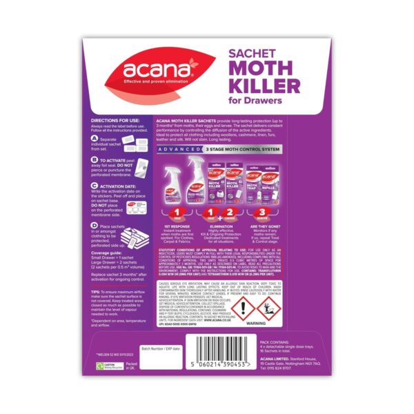 Acana Sachet Moth Killer 16 Pack – Lavender Fragrance, Kills Moths Eggs & Larvae, 3 Month Protection for Drawers & Storage