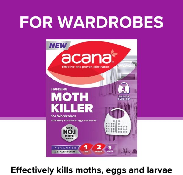 Acana Hanging Moth Killer 4 Unit – Wardrobe Moth Protection, Kills Moths, Eggs & Larvae, Each Unit Lasts Up to 3 Months 2 Acana Hanging Moth Killer 2 Unit (Loose 2pcs) – Wardrobe Moth Protection, Kills Moths, Eggs & Larvae, Each Unit Lasts Up to 3 Months