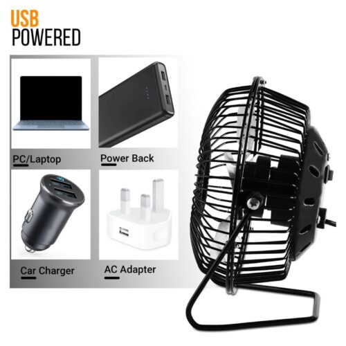 USB Mini Fan 4" (Black) – Ultra-Quiet Portable Desk Fan, Adjustable Angle, USB Powered for Home, Office & Travel - Image 4