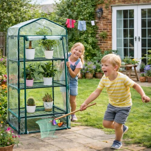 3‑Tier Mini Greenhouse – Powder‑Coated Steel Frame & Weather‑Resistant PVC Cover, Easy Assembly (H126 × W59 × D39 cm)