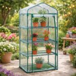 4‑Tier Mini Greenhouse – Powder‑Coated Steel Frame & Weather‑Resistant PVC Cover, Easy Assembly (H160 × W59 × D39 cm)