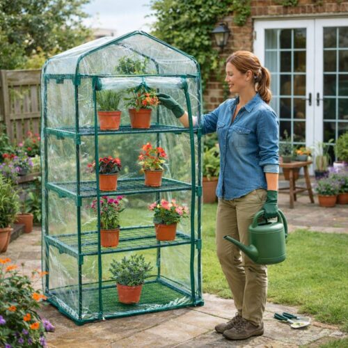 4‑Tier Mini Greenhouse – Powder‑Coated Steel Frame & Weather‑Resistant PVC Cover, Easy Assembly (H160 × W59 × D39 cm)