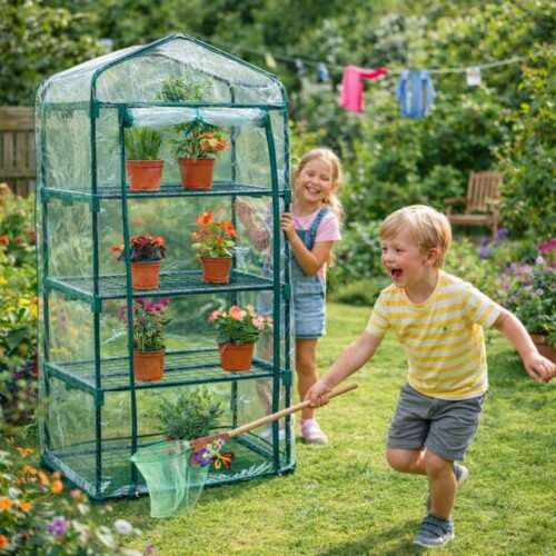 4‑Tier Mini Greenhouse – Powder‑Coated Steel Frame & Weather‑Resistant PVC Cover, Easy Assembly (H160 × W59 × D39 cm)