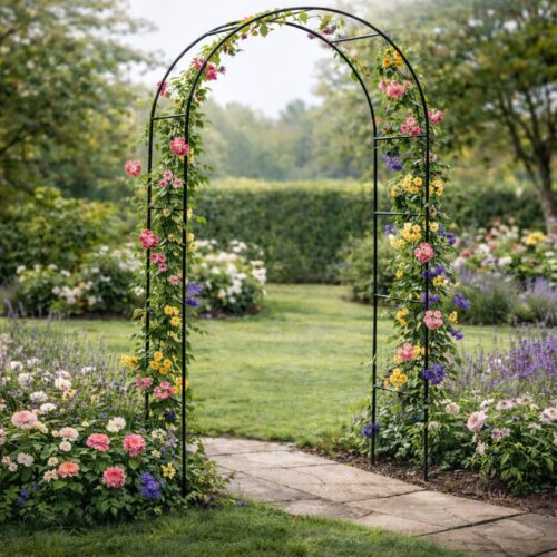 Metal Garden Arch Trellis 2m – 200cm Outdoor Climbing Plant Support Frame for Roses, Ivy & Wedding Decoration