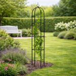 Garden Obelisk Trellis – 1.75m Green Powder-Coated Steel Frame, Weatherproof Climbing Plant Support for Roses & Ivy