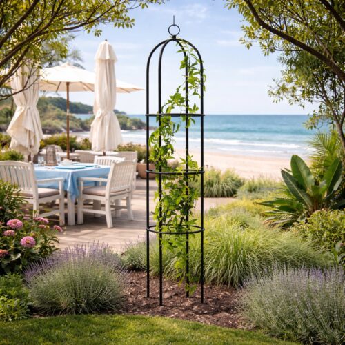 Garden Obelisk Trellis – 1.75m Green Powder-Coated Steel Frame, Weatherproof Climbing Plant Support for Roses & Ivy