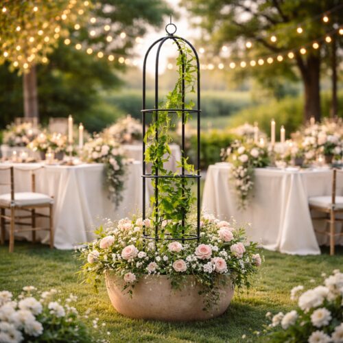 Garden Obelisk Trellis – 1.75m Green Powder-Coated Steel Frame, Weatherproof Climbing Plant Support for Roses & Ivy