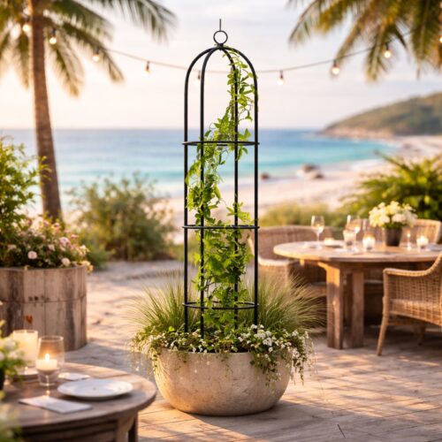 Garden Obelisk Trellis – 1.75m Green Powder-Coated Steel Frame, Weatherproof Climbing Plant Support for Roses & Ivy