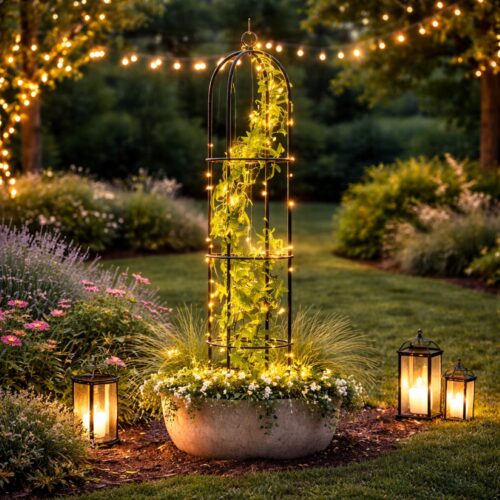 Garden Obelisk Trellis – 1.75m Green Powder-Coated Steel Frame, Weatherproof Climbing Plant Support for Roses & Ivy