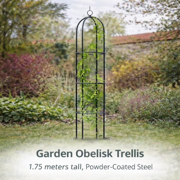 Garden Obelisk Trellis – 1.75m Green Powder-Coated Steel Frame, Weatherproof Climbing Plant Support for Roses & Ivy