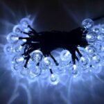 50 LED Blue & White Crystal Ball Lights (12m) – Solar Power Lights for Christmas, Weddings, and Home Decor
