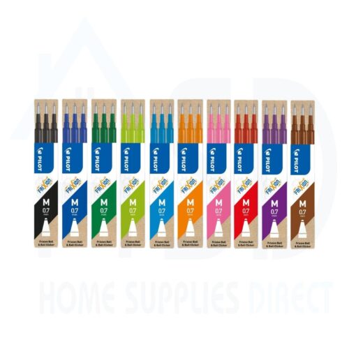 Pilot Frixion 10 Color Refill Cartridges for Ball & Clicker Pens – 0.7mm Medium Tip, Assorted Colors (Black, Blue, Green, Lime Green, Sky Blue, Orange, Pink, Red, Violet & Brown)